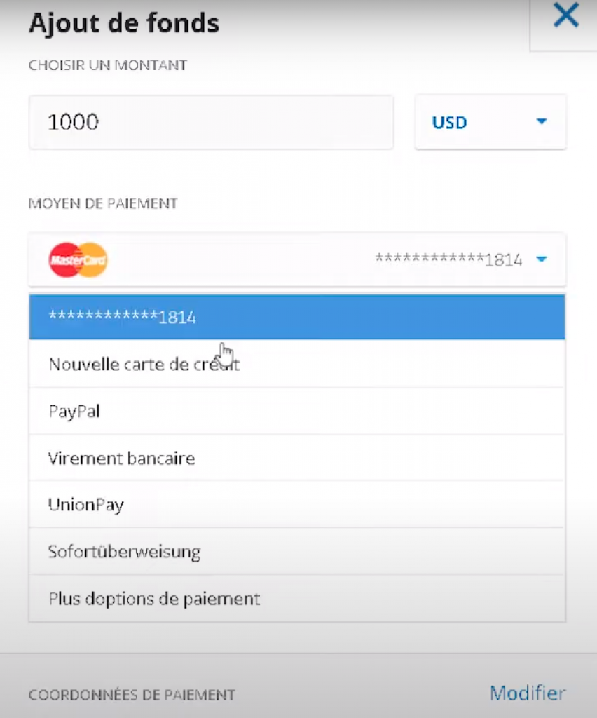 eToro - ajout de fonds