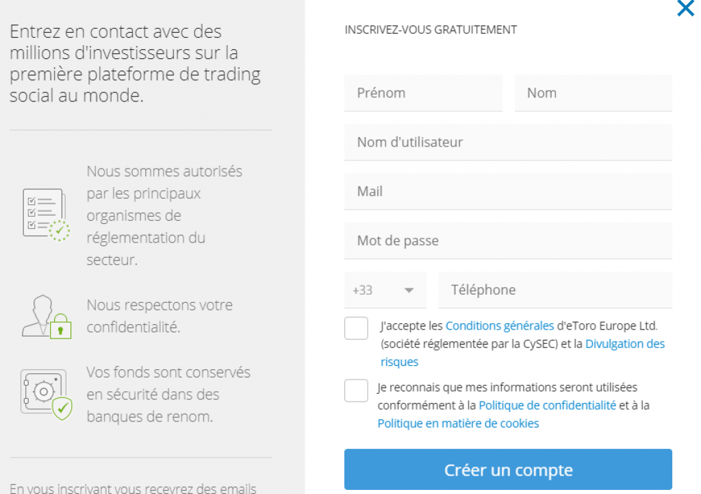 eToro - ouvrir un compte
