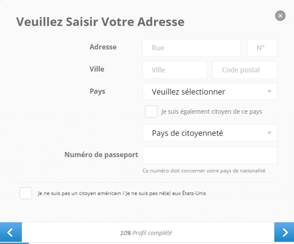 eToro - saisir votre adresse