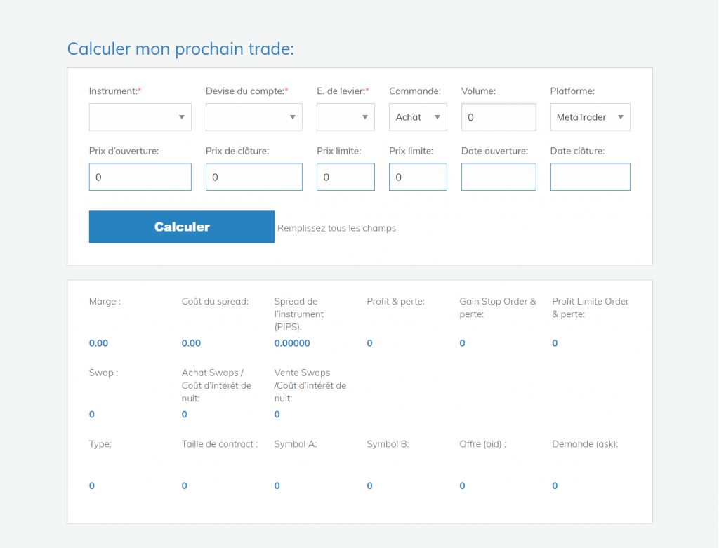 AvaTrade - Calculatrice de trade